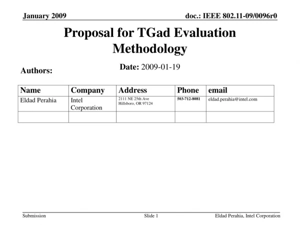 Proposal for TGad Evaluation Methodology