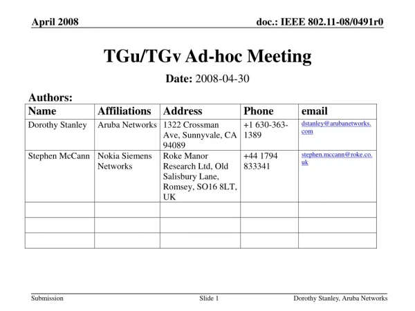 TGu/TGv Ad-hoc Meeting