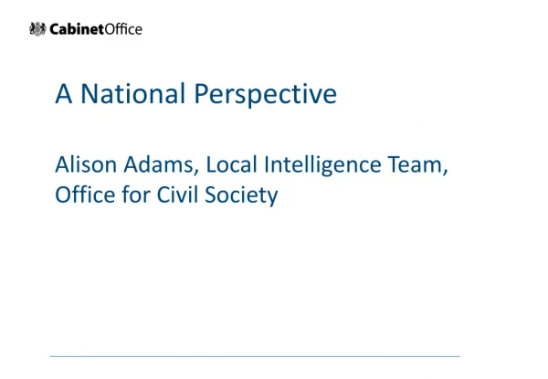 A National Perspective Alison Adams, Local Intelligence Team, Office for Civil Society