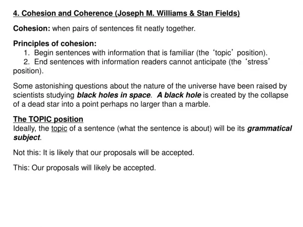 4. Cohesion and Coherence (Joseph M. Williams &amp; Stan Fields)