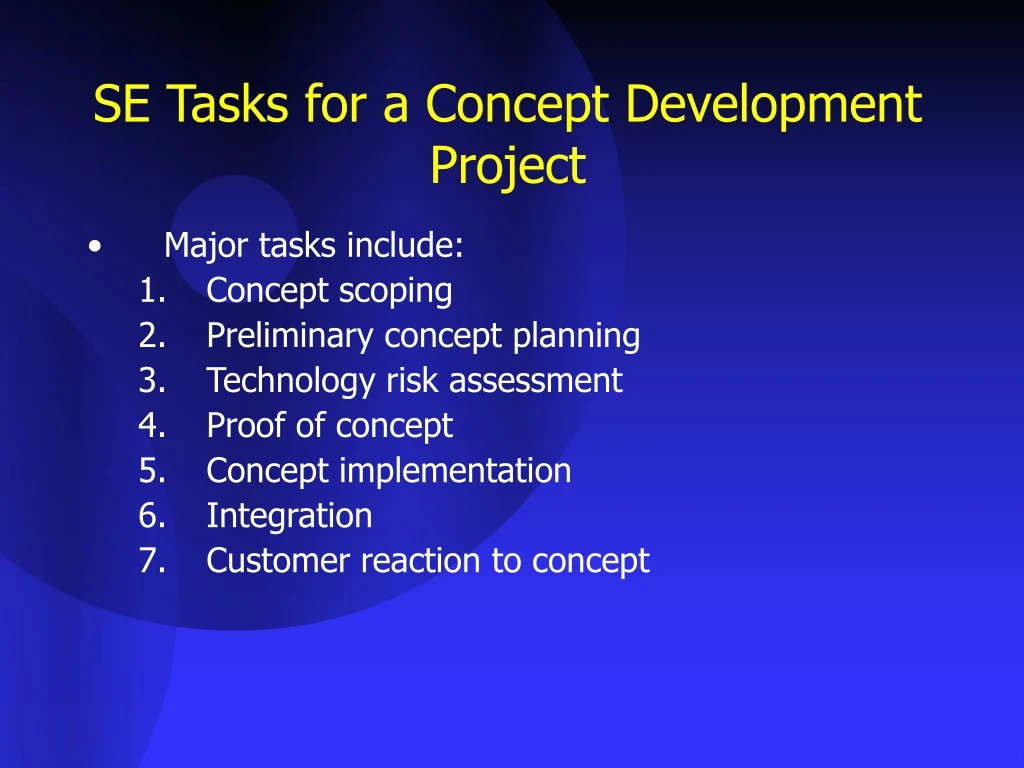 se tasks for a concept development project