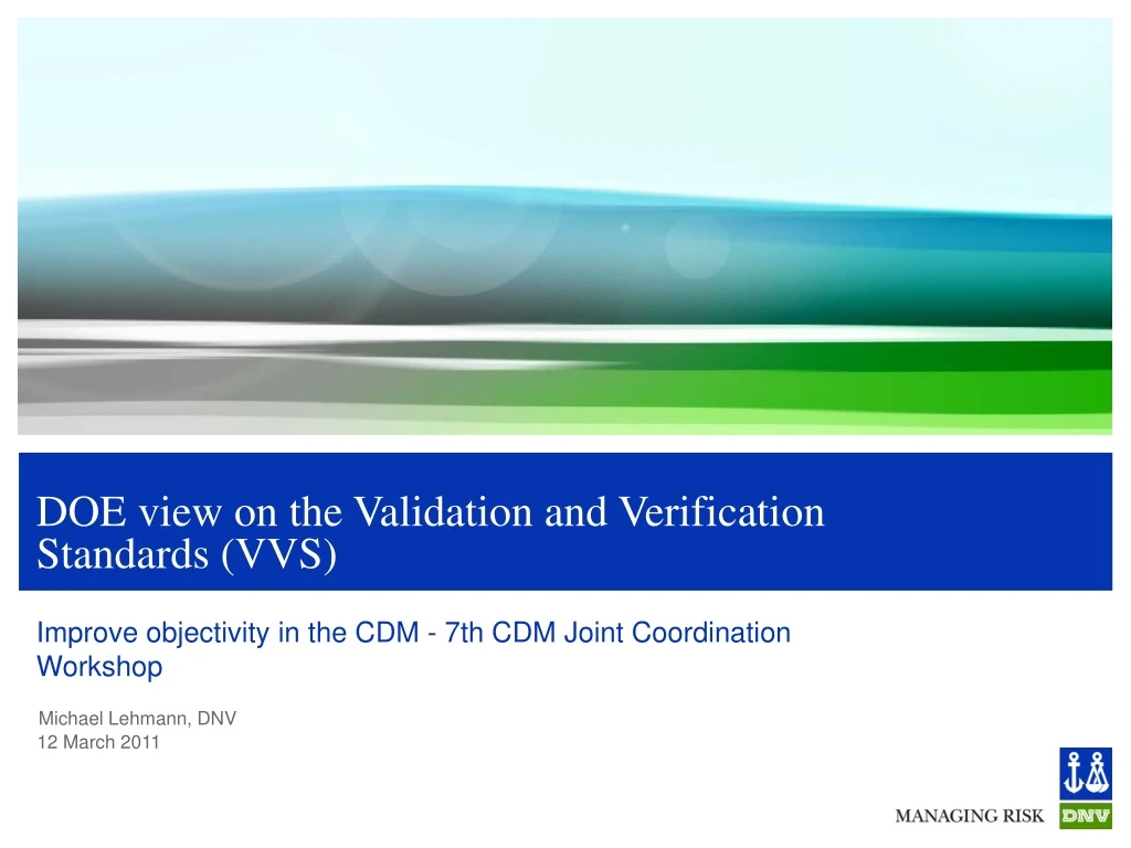 doe view on the validation and verification standards vvs