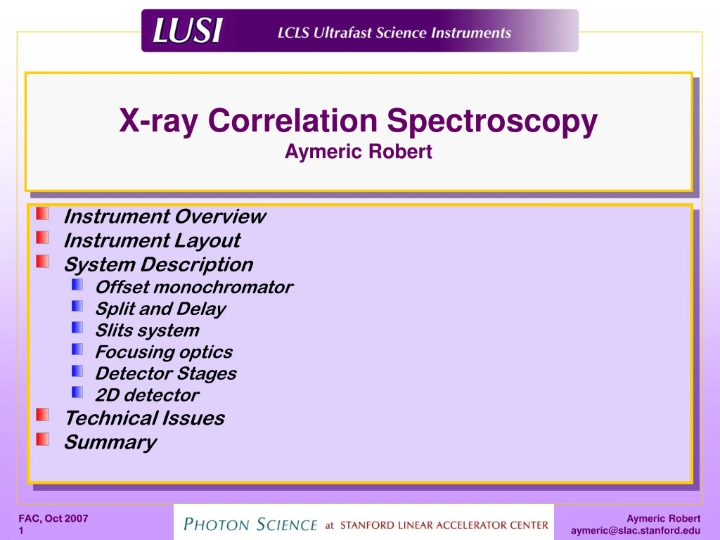 x ray correlation spectroscopy aymeric robert