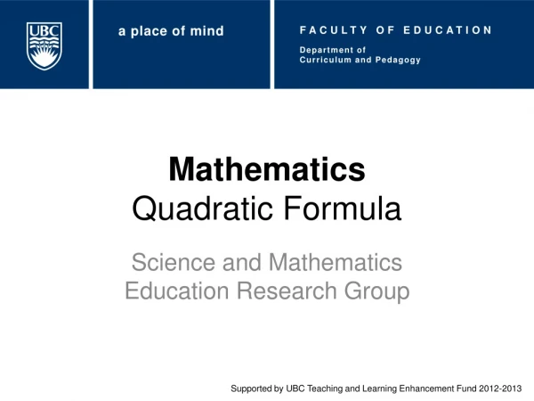 Mathematics Quadratic Formula