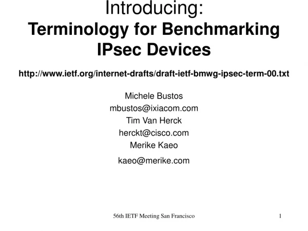 Introducing:  Terminology for Benchmarking IPsec Devices