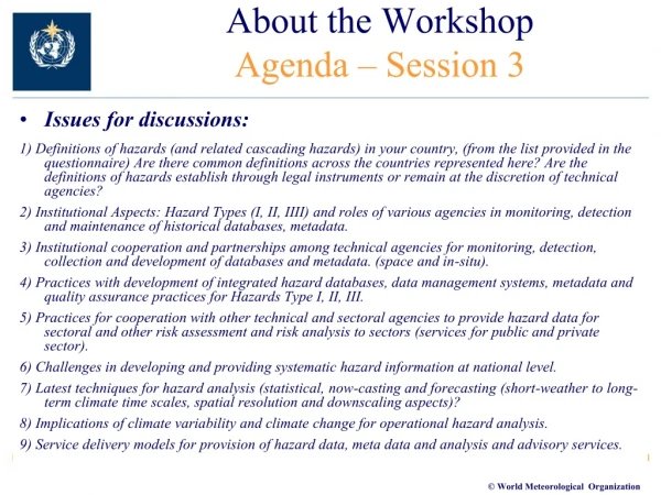 About the Workshop Agenda – Session 3
