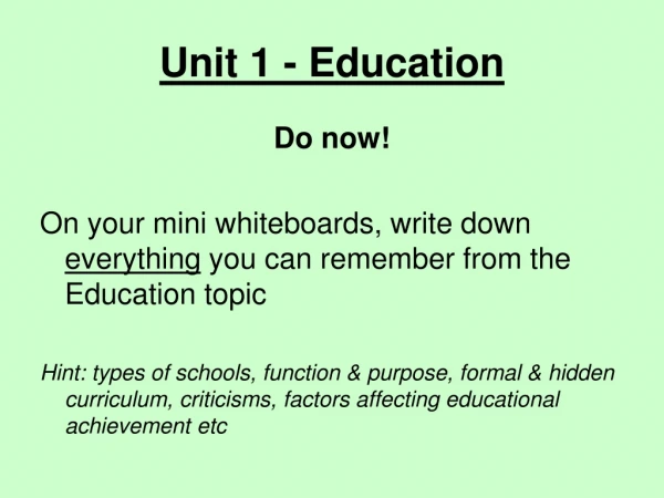 Unit 1 - Education
