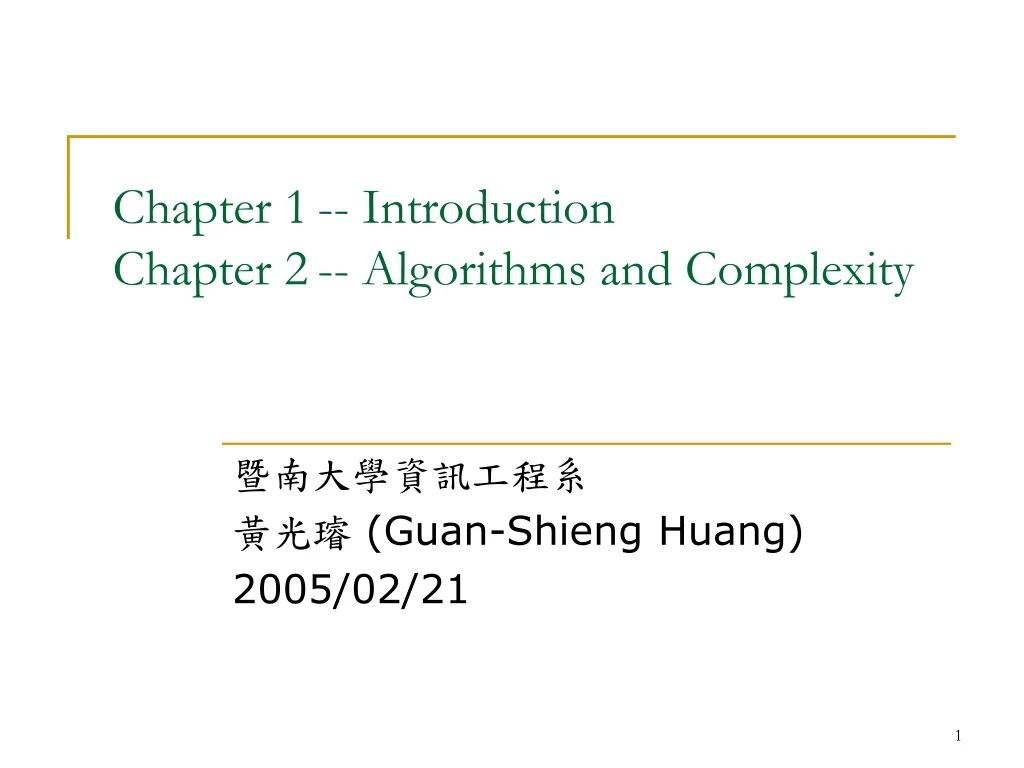 chapter 1 introduction chapter 2 algorithms and complexity