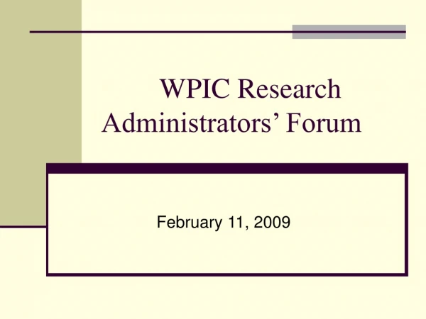 WPIC Research Administrators’ Forum