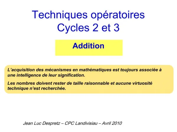 Techniques op ratoires Cycles 2 et 3