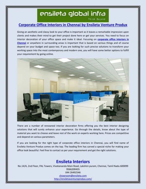 Corporate Office Interiors in Chennai by Ensileta Venture Produx