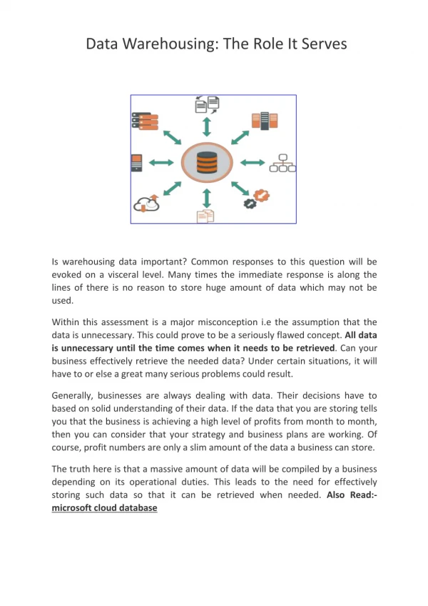 data warehousing the role it serves