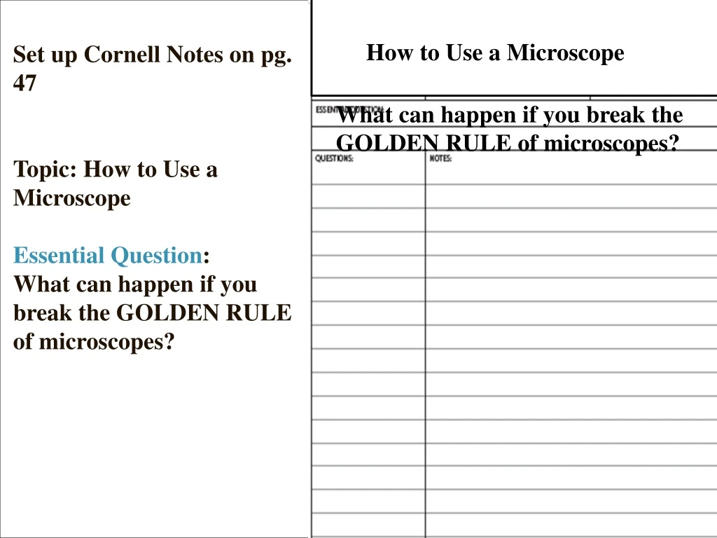 set up cornell notes on pg 47 topic