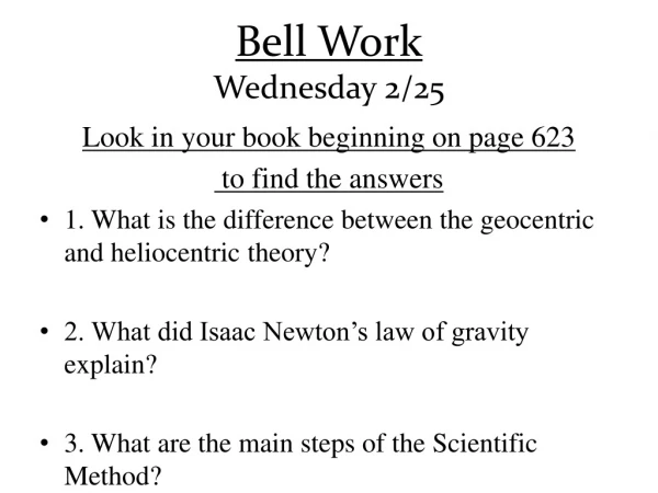 Bell Work Wednesday 2/25