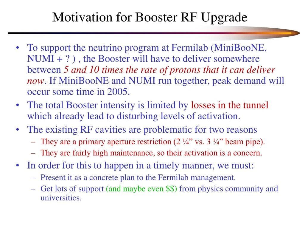 motivation for booster rf upgrade