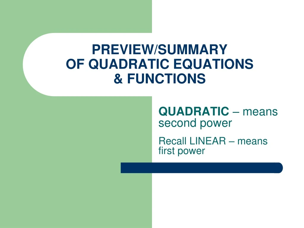 preview summary of quadratic equations functions