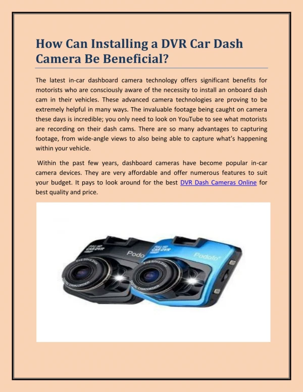 how can installing a dvr car dash camera
