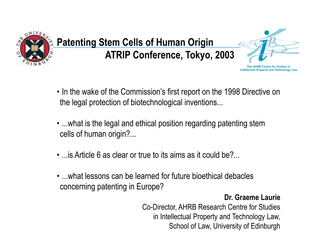 patenting stem cells of human origin atrip