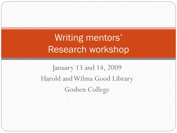 Writing mentors’  Research workshop