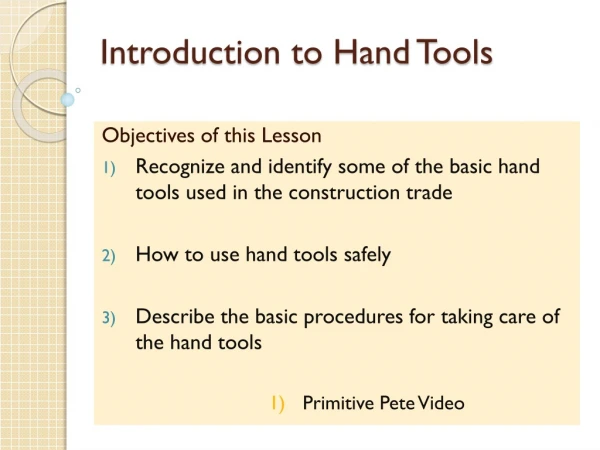 Introduction to Hand Tools