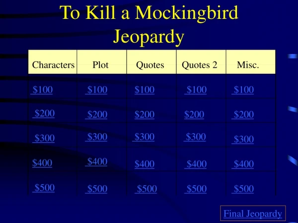 To Kill a Mockingbird Jeopardy