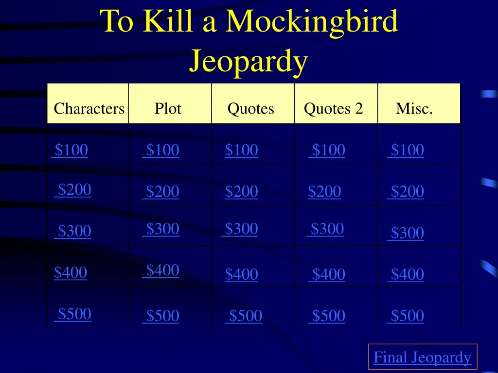 to kill a mockingbird jeopardy