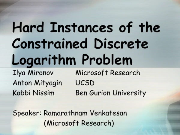 Hard Instances of the Constrained Discrete Logarithm Problem