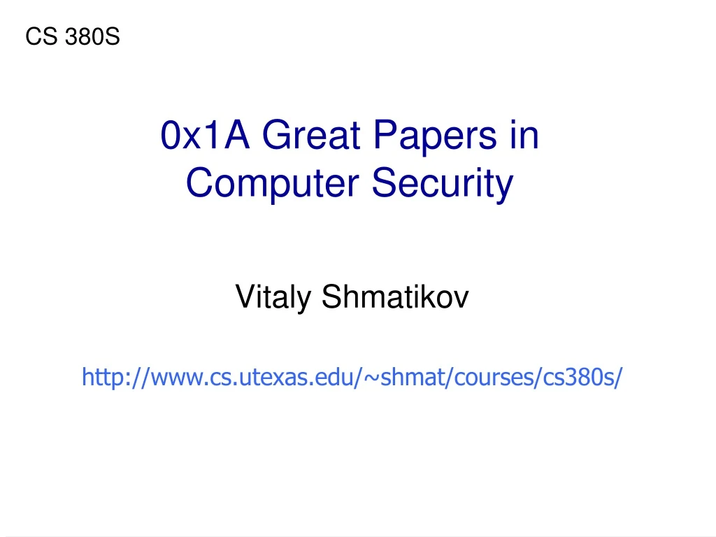 0x1a great papers in computer security