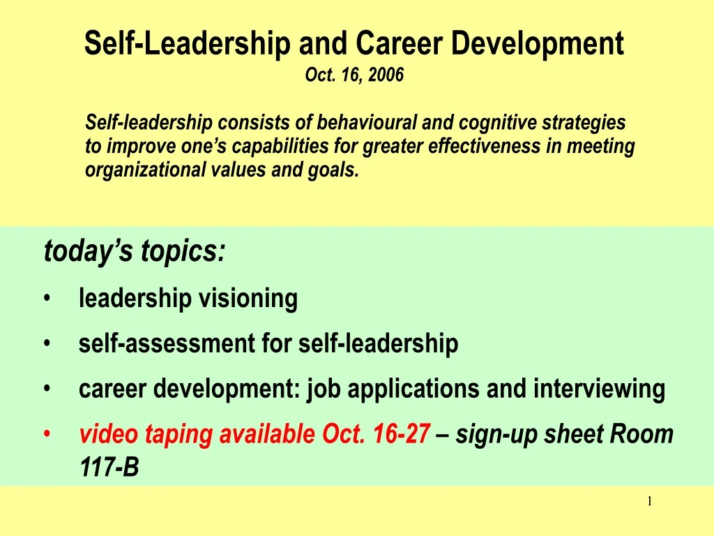 self leadership and career development oct 16 2006