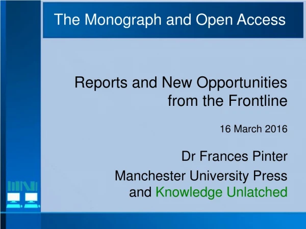 The Monograph and Open Access