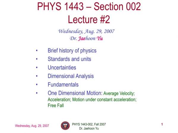 PHYS 1443 – Section 002 Lecture #2