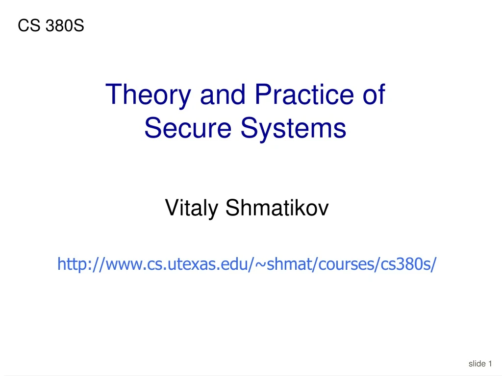 theory and practice of secure systems