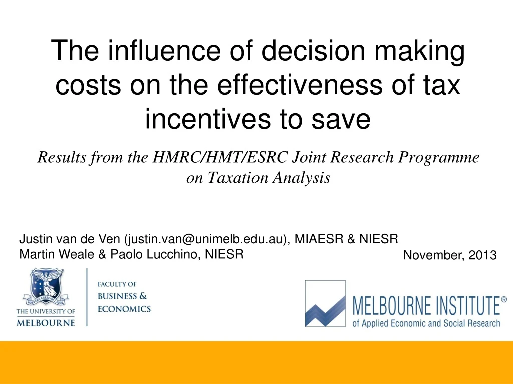 the influence of decision making costs on the effectiveness of tax incentives to save