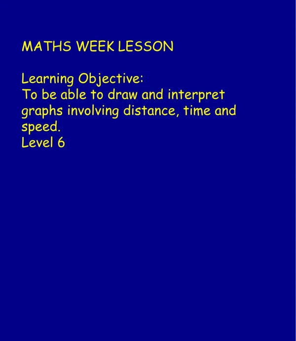 MATHS WEEK LESSON Learning Objective:
