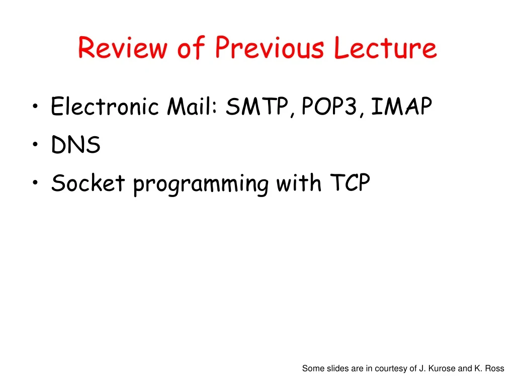 review of previous lecture