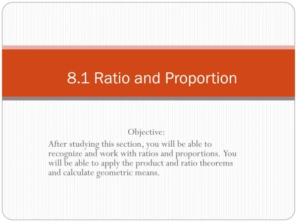 8.1 Ratio and Proportion