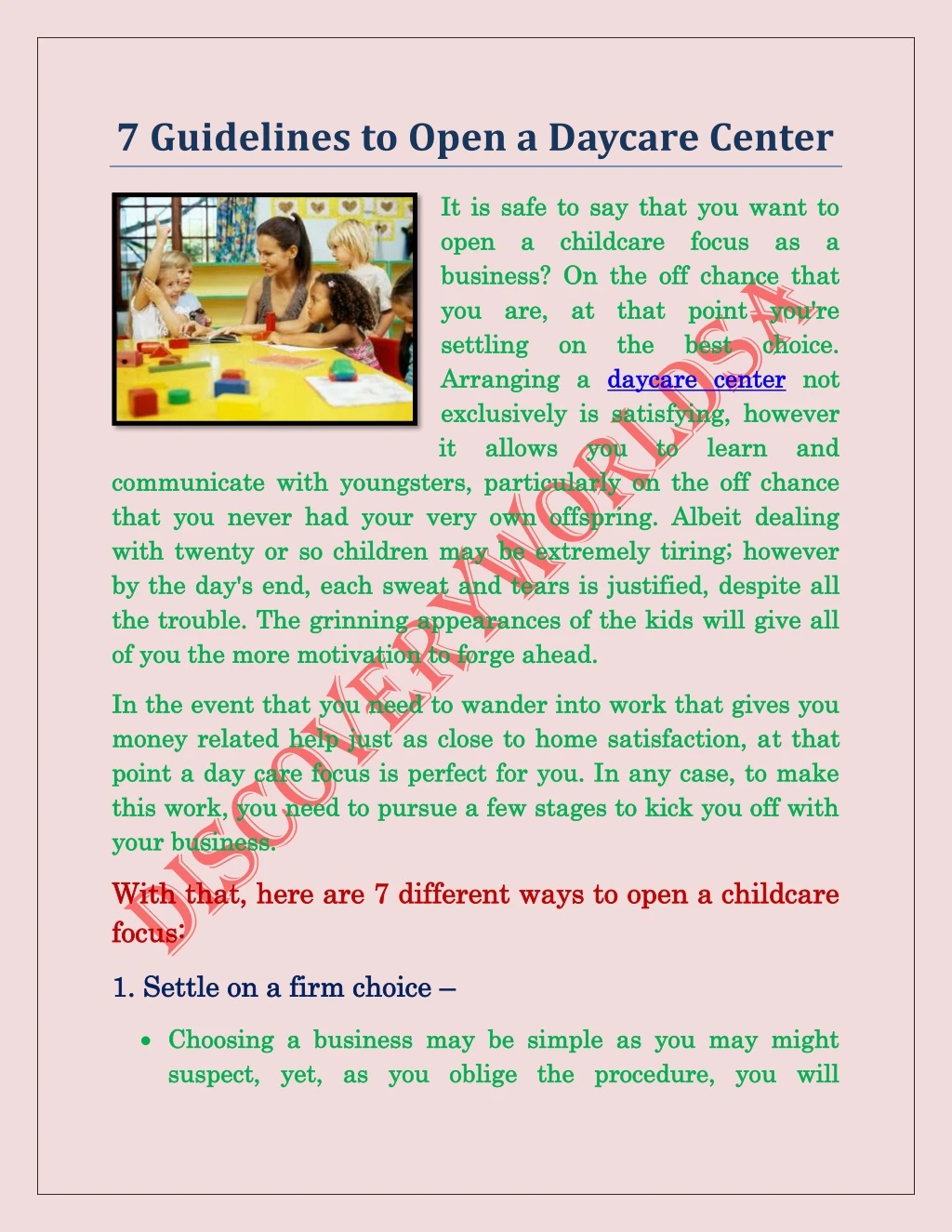 7 guidelines to open a daycare center