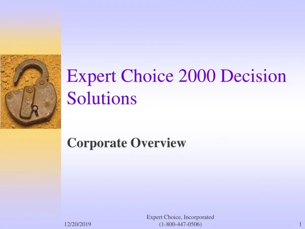 Expert Choice 2000 Decision Solutions