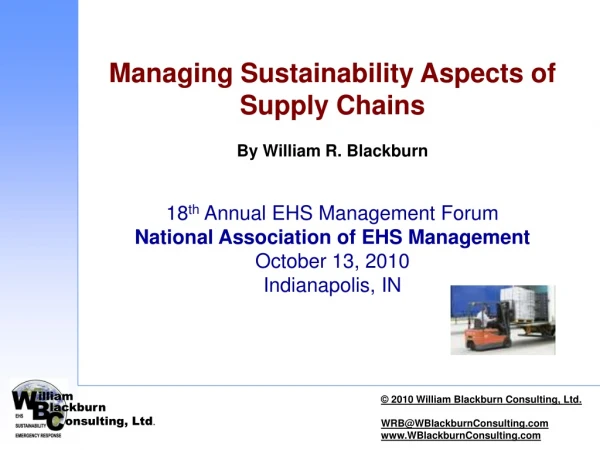 Managing Sustainability Aspects of Supply Chains By William R. Blackburn