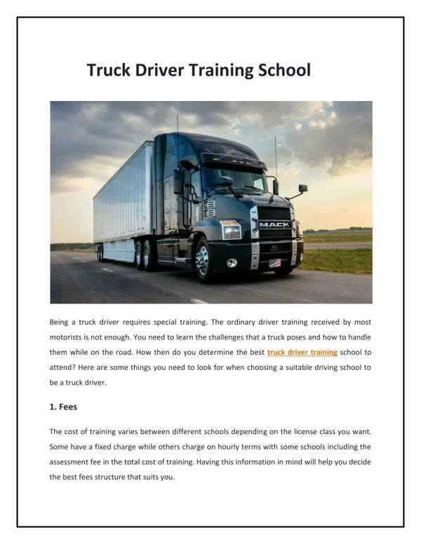 Truck Driver Training School