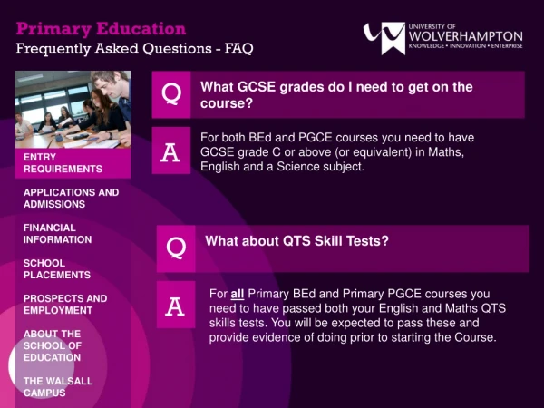 Primary Education Frequently Asked Questions - FAQ