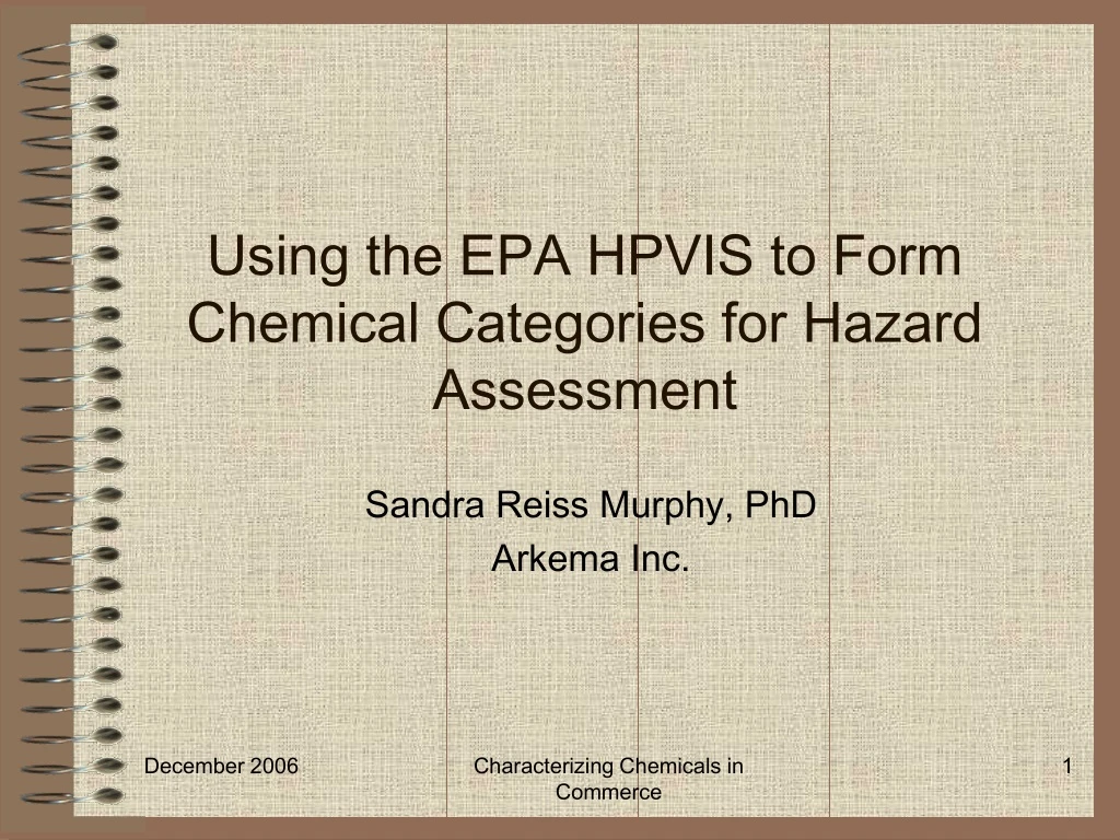 using the epa hpvis to form chemical categories for hazard assessment