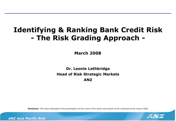 Identifying &amp; Ranking Bank Credit Risk - The Risk Grading Approach -