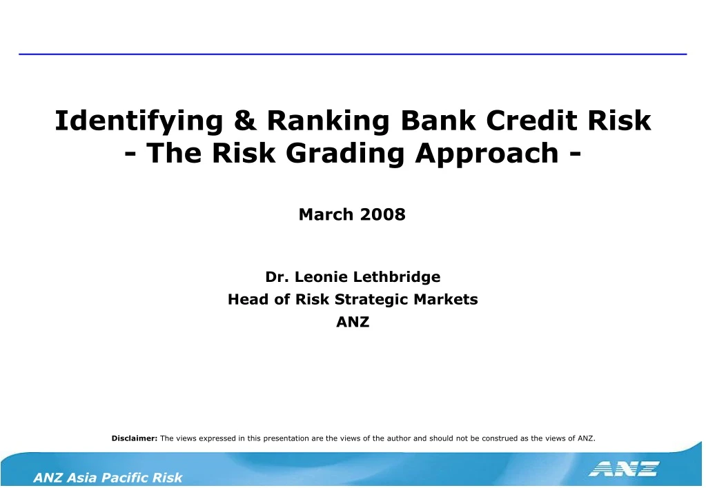 identifying ranking bank credit risk the risk grading approach