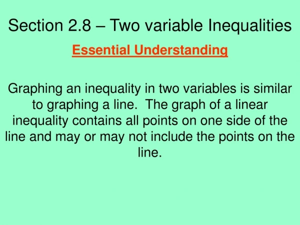 Section 2.8 – Two variable Inequalities