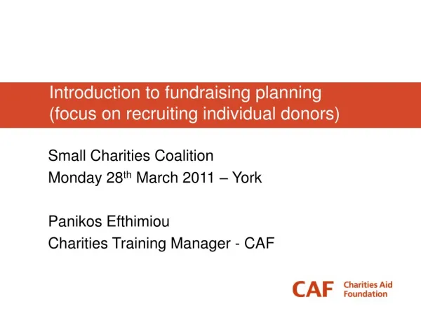 Introduction to fundraising planning (focus on recruiting individual donors)
