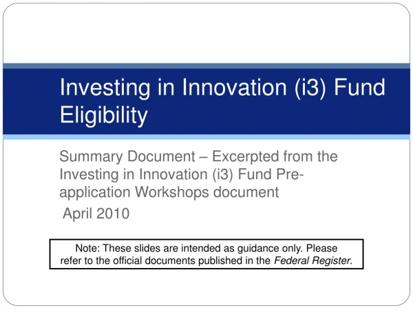 Investing in Innovation (i3) Fund Eligibility