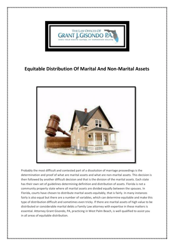 Equitable Distribution Of Marital And Non-Marital Assets