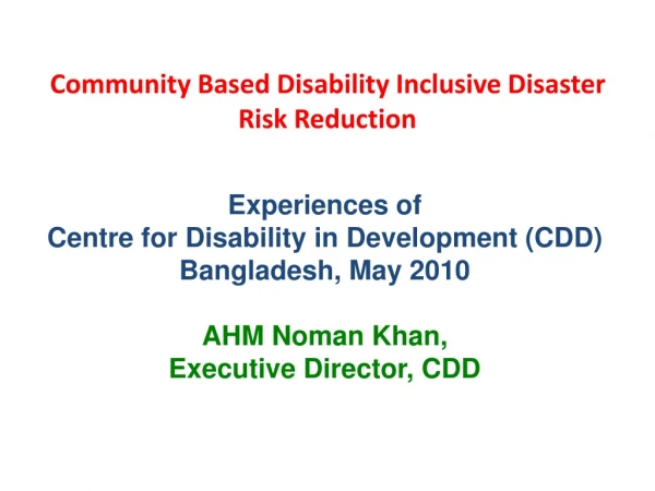 Community Based Disability Inclusive Disaster Risk Reduction