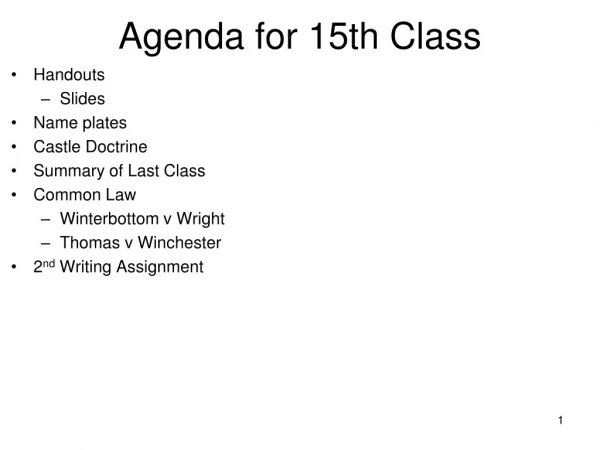 Agenda for 15th Class